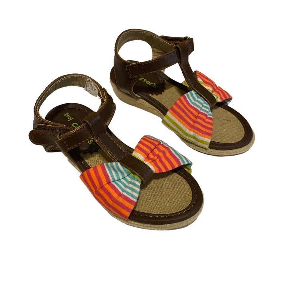 Carter's Girl Size 8 Bright Multicolor Striped Bow Espadrille Summer Sandals